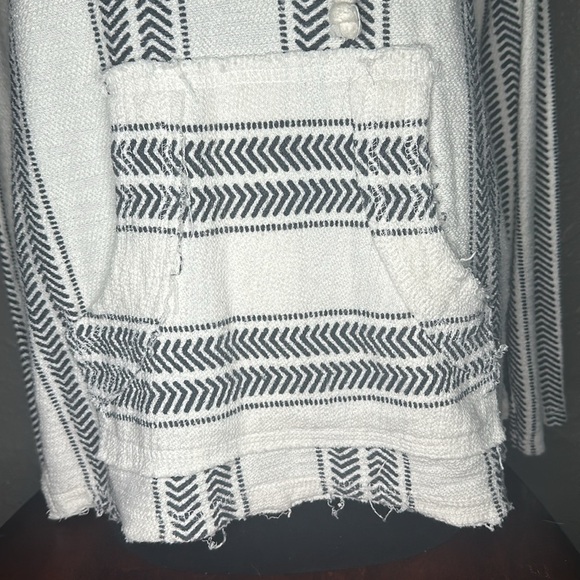 OCEAN DRIVE Hoodie Sweater Small White Black Stripe Drawstring Poncho Baja - Picture 3 of 13